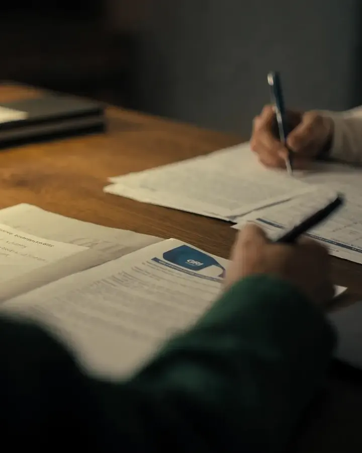 Documents being reviewed and signed across a desk
