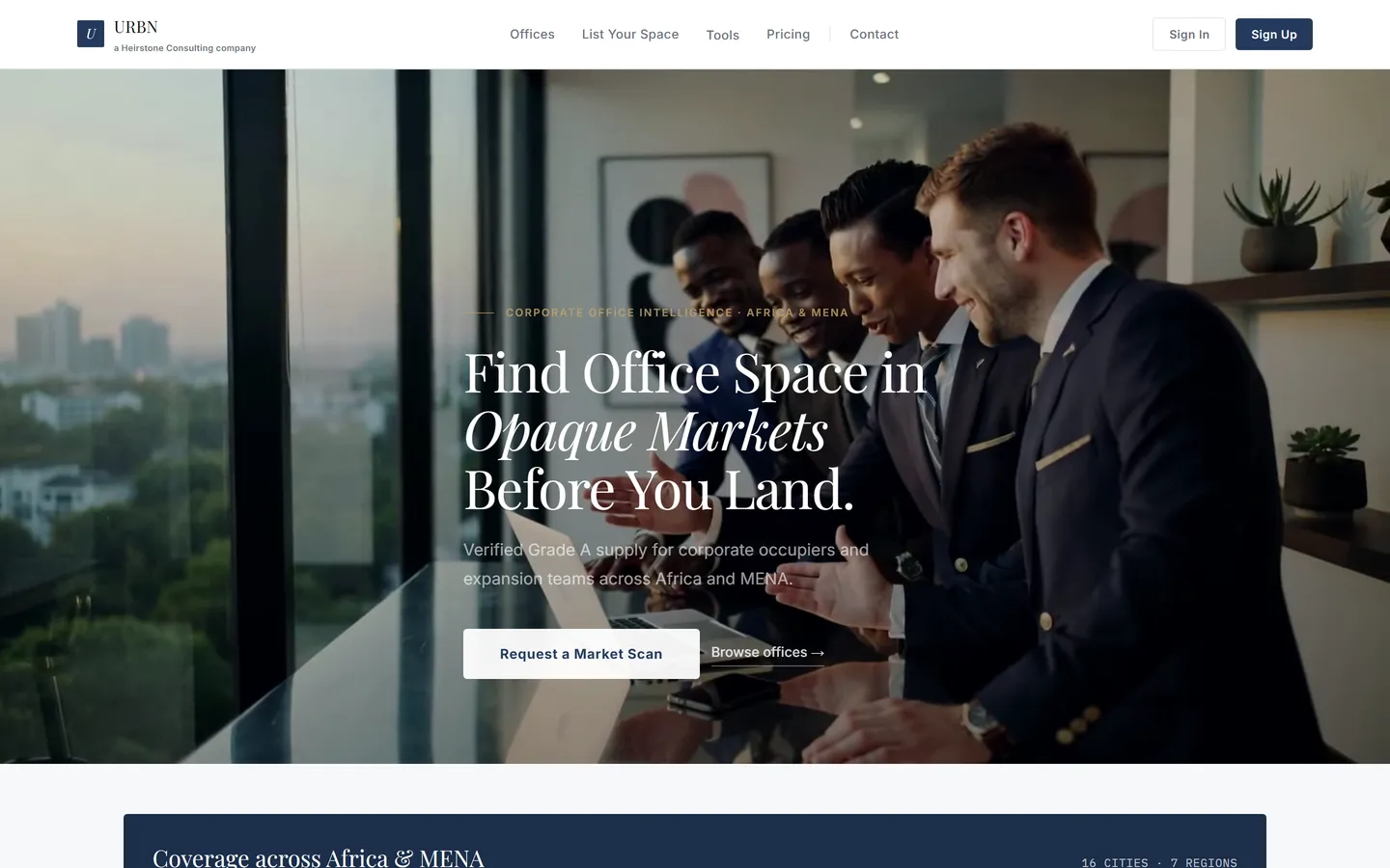The URBN Offices website, urbnoffices.com